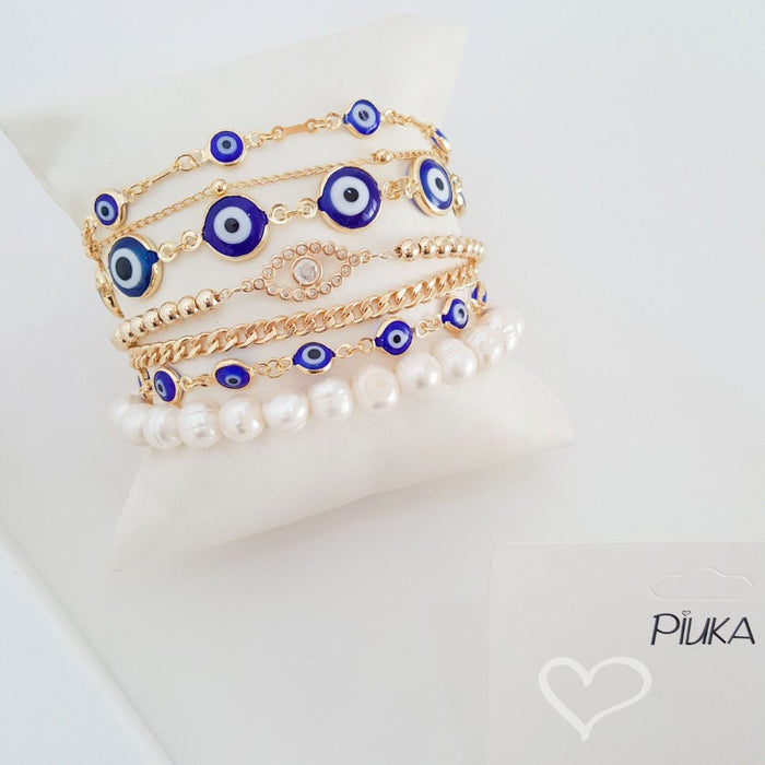 Pulseira Olho Grego Azul Folheada a Ouro 18k Grécia Piuka