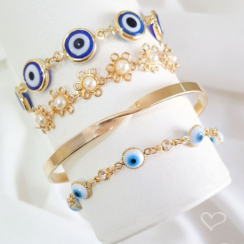 Pulseira Olho Grego Azul Folheada a Ouro 18k Grécia Piuka - Piuka
