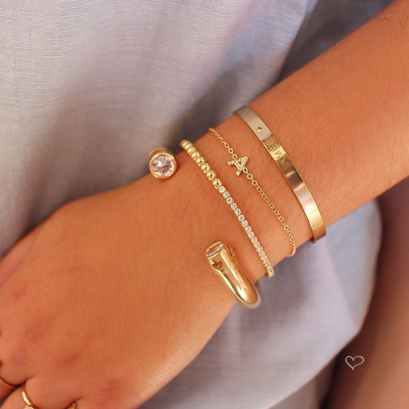 Pulseira Personalizada Inicial Cravejada Zircônias Folheado a Ouro 18k - Piuka