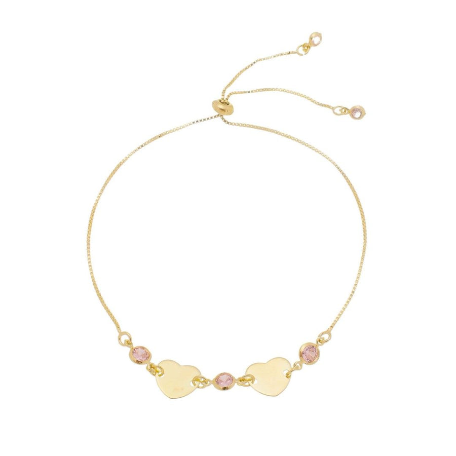 Pulseira Piuka Ajustável Ajude Hcc 2 Corações Metal Zircônias Rosa Folheada a Ouro 18k - Piuka