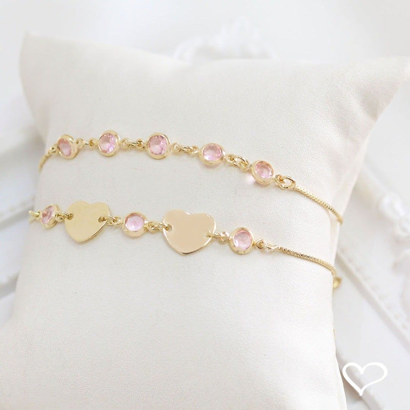 Pulseira Piuka Ajustável Betina Metal Zircônias Rosa Folheada a Ouro 18k - Piuka
