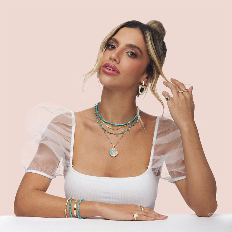 Pulseira Rebeca Coração Zircônias Howlita Turquesa - Piuka
