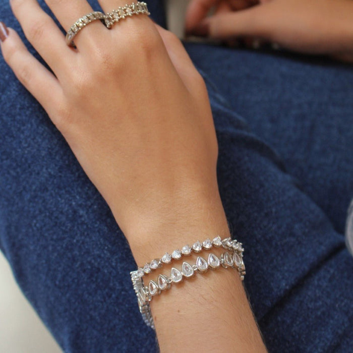 Pulseira Riviera Thais Zircônias Gota Folheada em Ródio Branco