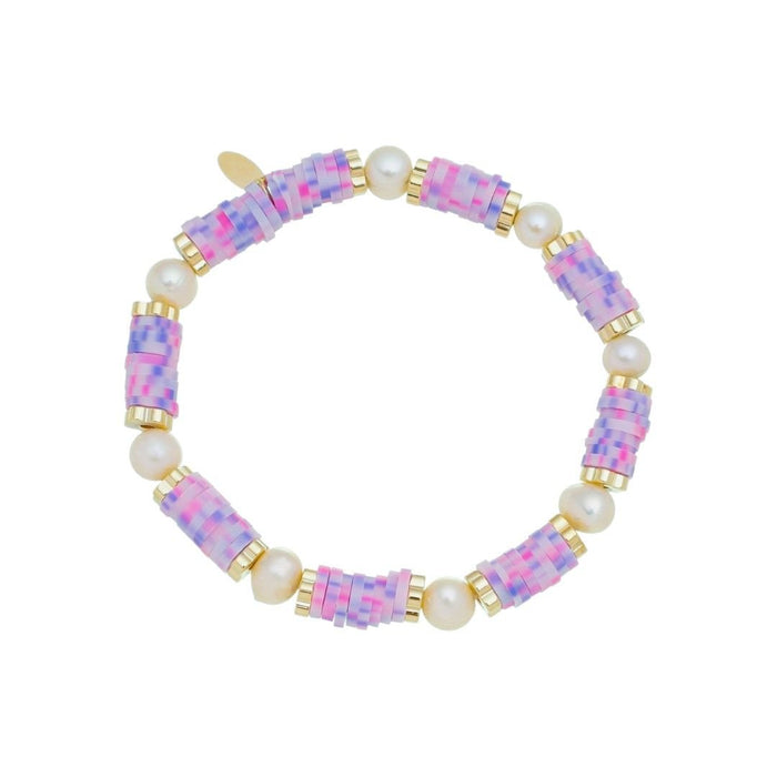 Pulseira Virgínia Fimos Lilás Pérolas de Água Doce