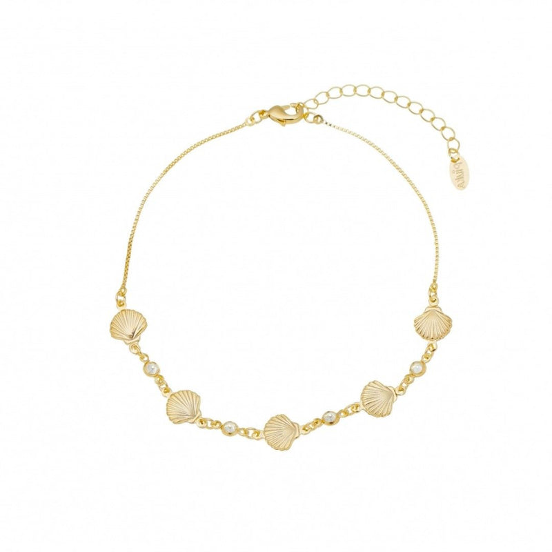 Tornozeleira Conchas Amalfi Zircônias Folheado o Ouro 18k - Piuka
