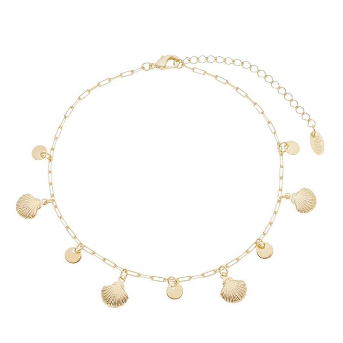 Tornozeleira Coral Conchas e Medalhas Folheada a Ouro 18k