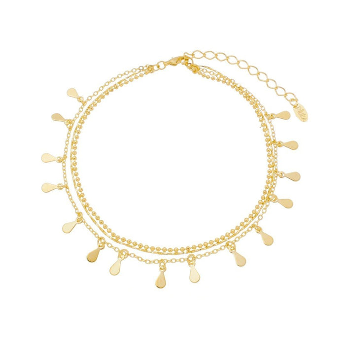 Tornozeleira Piuka 3 Correntes Antonella Mini Gotas Folheada a Ouro 18k