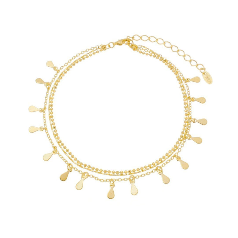 Tornozeleira Piuka 3 Correntes Antonella Mini Gotas Folheada a Ouro 18k - Piuka
