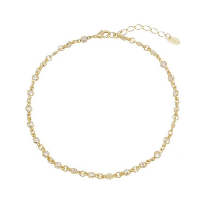 Tornozeleira Piuka Mari Zircônias Cristal Folheada a Ouro 18k