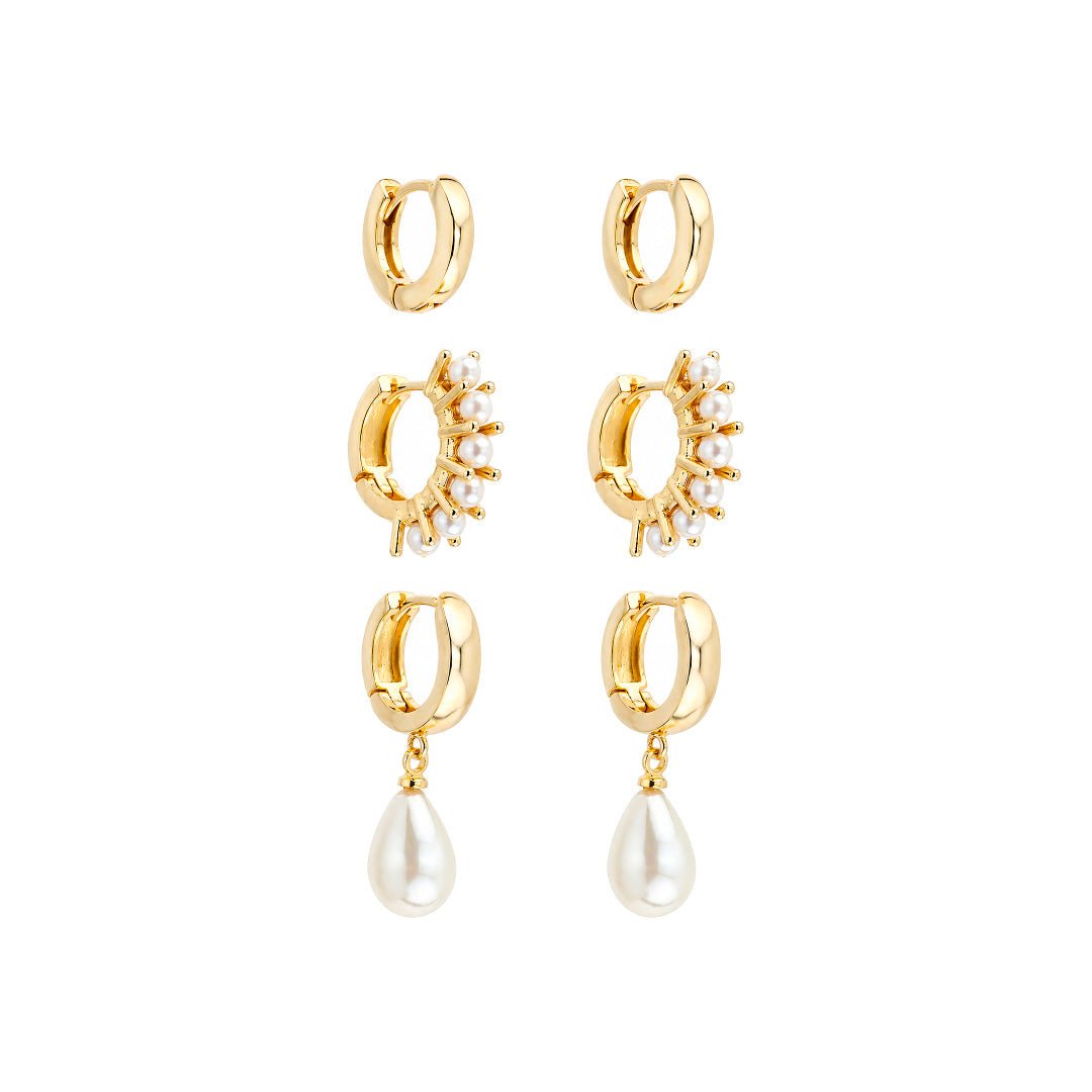 Trio de Argolinhas Amber Peróla Folheado a Ouro 18k - Piuka
