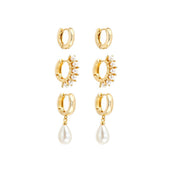 Trio de Argolinhas Amber Peróla Folheado a Ouro 18k - Piuka