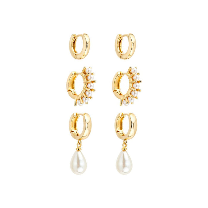 Trio de Argolinhas Amber Peróla Folheado a Ouro 18k