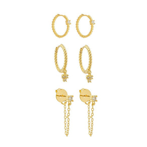 Trio de Argolinhas e Ear Line Ayla Zircônias Folheado a Ouro 18k - Piuka