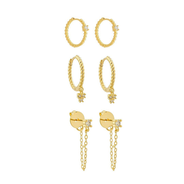 Trio de Argolinhas e Ear Line Ayla Zircônias Folheado a Ouro 18k