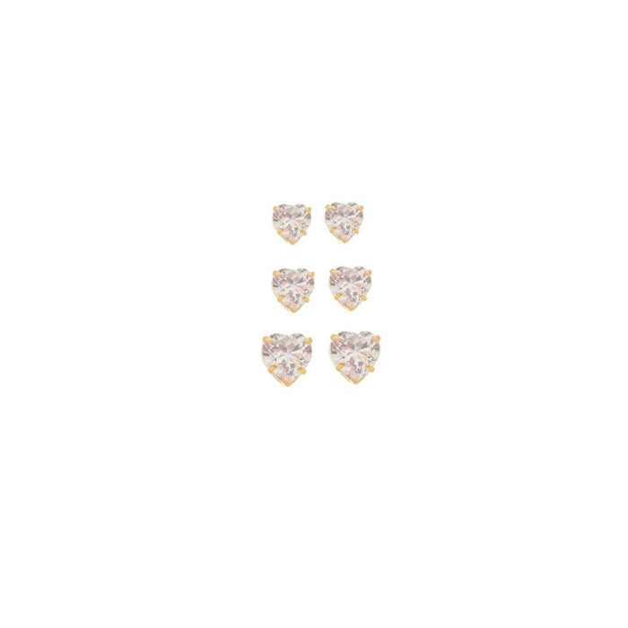 Trio de Brinco Coração Hcc Zircônia Folheado a Ouro 18k