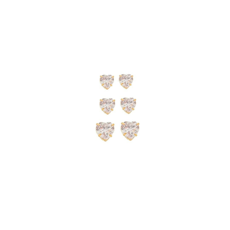 Trio de Brinco Coração Hcc Zircônia Folheado a Ouro 18k - Piuka