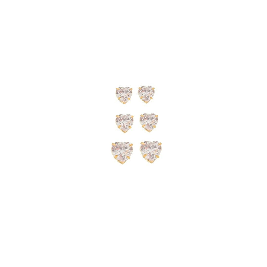 Trio de Brinco Coração Hcc Zircônia Folheado a Ouro 18k - Piuka
