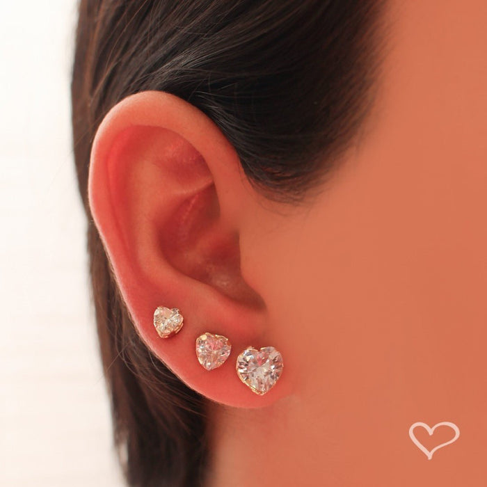 Trio de Brinco Coração Hcc Zircônia Folheado a Ouro 18k