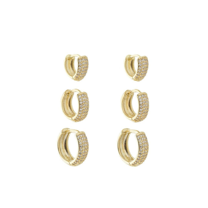 Trio de Brincos Ana Laura Zircônias Foheado a Ouro 18k