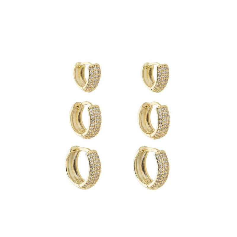 Trio de Brincos Ana Laura Zircônias Foheado a Ouro 18k - Piuka
