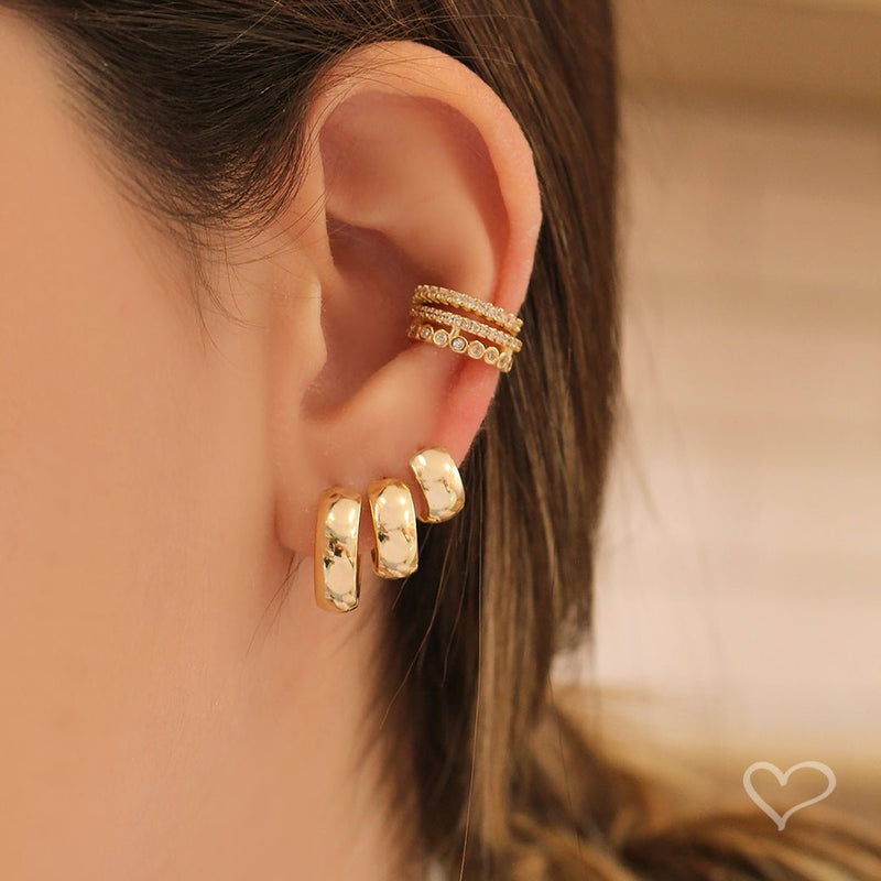 Trio de Brincos Ana Livia Folheado a Ouro 18k - Piuka