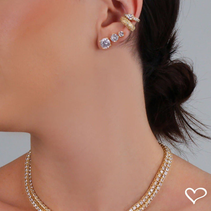 Trio de Brincos Ana Paula Ponto de Luz Zircônia Folheado a Ouro 18k - Piuka