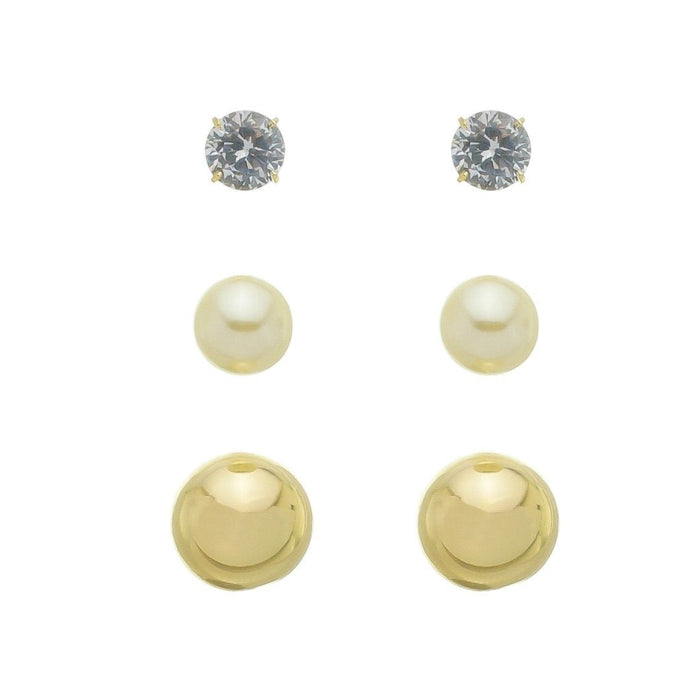 Trio de Brincos Ana Pérola e Zircônia Folheado a Ouro 18k