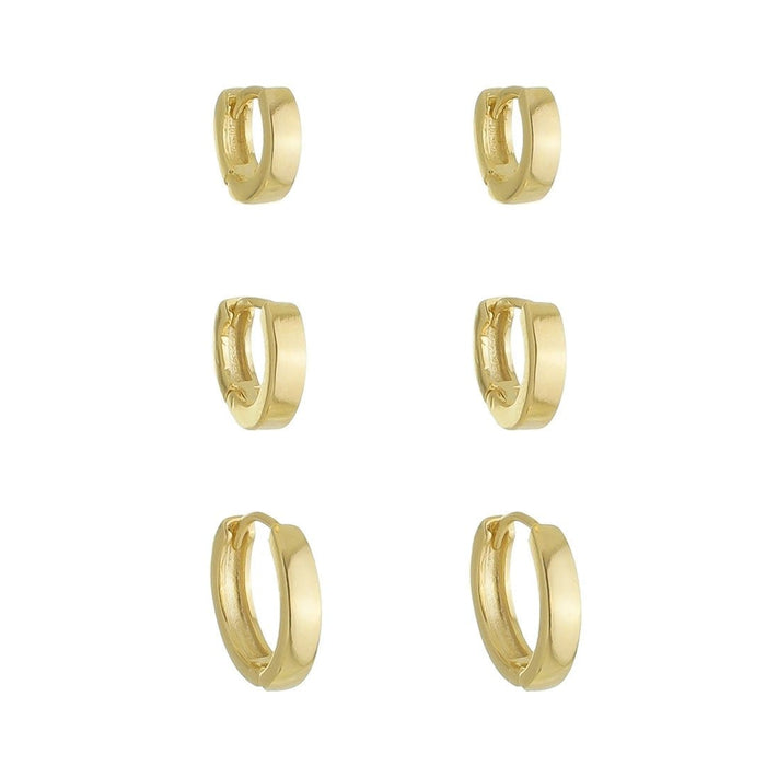 Trio de Brincos Argolinha Gaby Folheado a Ouro 18k