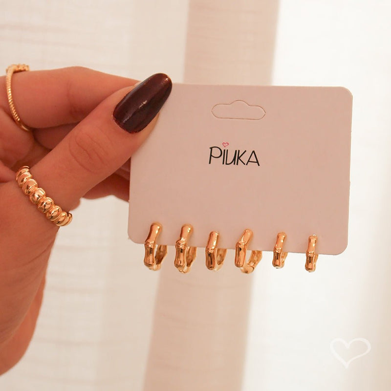 Trio de Brincos Argolinha Josi Folheado a Ouro 18k - Piuka