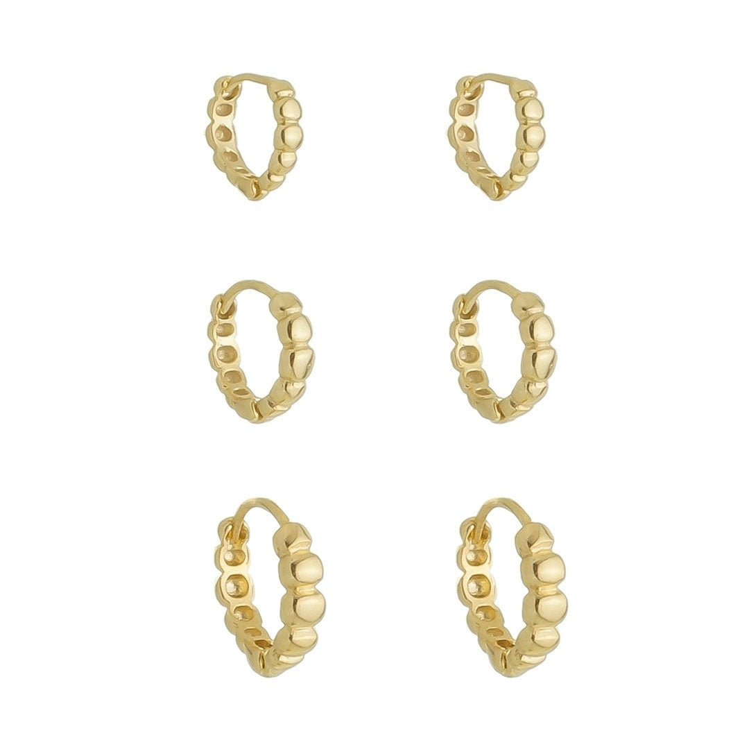 Trio de Brincos Argolinha Mary Folheado a Ouro 18k – Piuka