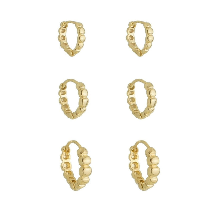Trio de Brincos Argolinha Mary Folheado a Ouro 18k - Piuka