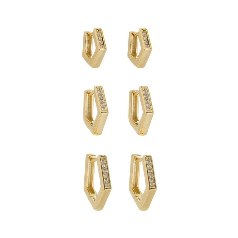 Trio de Brincos Argolinha Patty Zircônias Folheado a Ouro 18k - Piuka