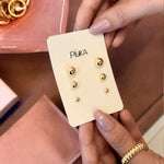 Trio de Brincos Bolinha Selena Folheado a Ouro 18k - Piuka