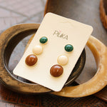 Trio de Brincos Clara Marrom, Off White e Verde Folheado a Ouro 18k - Piuka