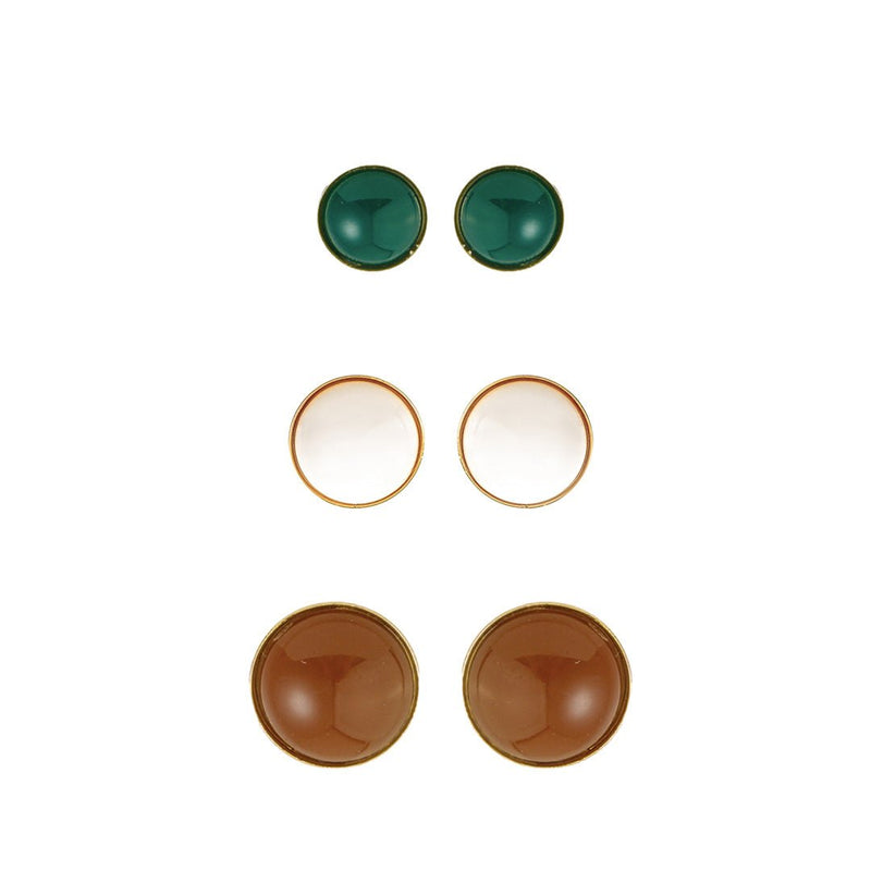 Trio de Brincos Clara Marrom, Off White e Verde Folheado a Ouro 18k - Piuka