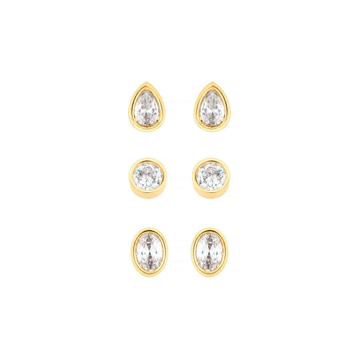Trio de Brincos Hailey Ponto de Luz Zircônia Folheado a Ouro 18k