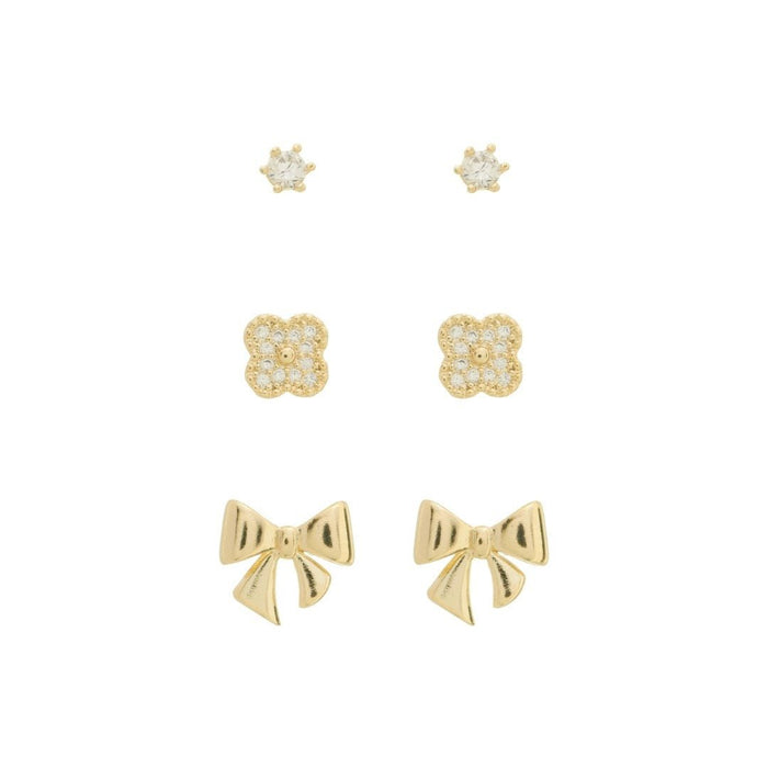 Trio de Brincos Jude Lacinho Ponto de Luz Zircônias Folheado a Ouro 18k