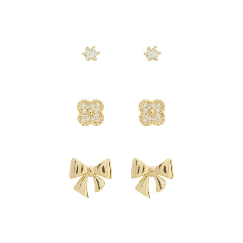 Trio de Brincos Jude Lacinho Ponto de Luz Zircônias Folheado a Ouro 18k - Piuka