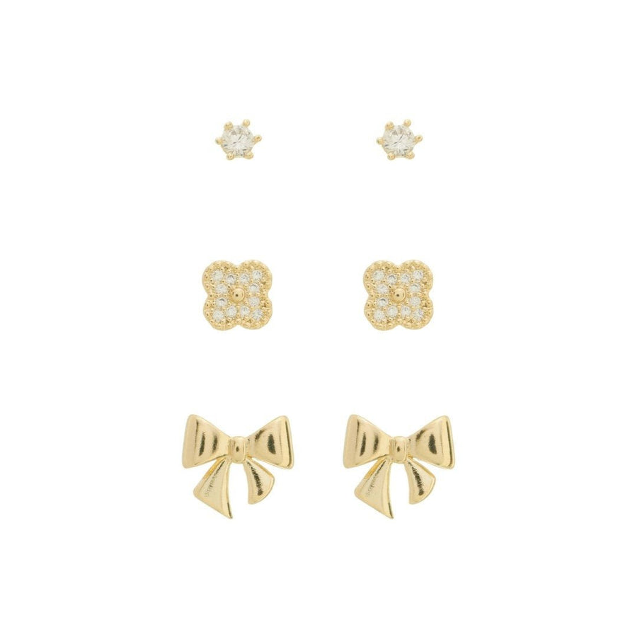 Trio de Brincos Jude Lacinho Ponto de Luz Zircônias Folheado a Ouro 18k - Piuka