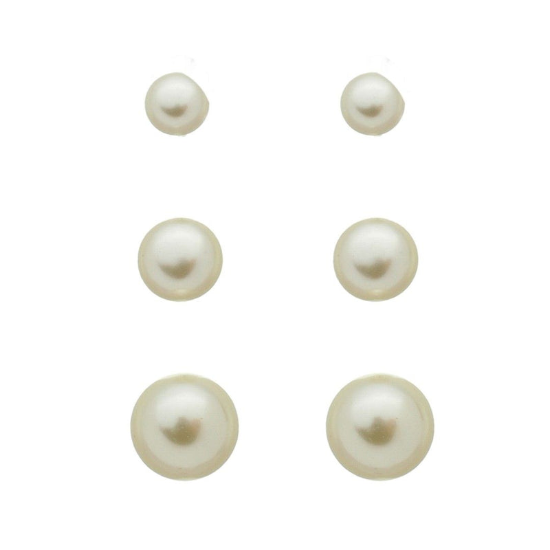 Trio de Brincos Pérolas Folheado em Ródio Branco - Piuka
