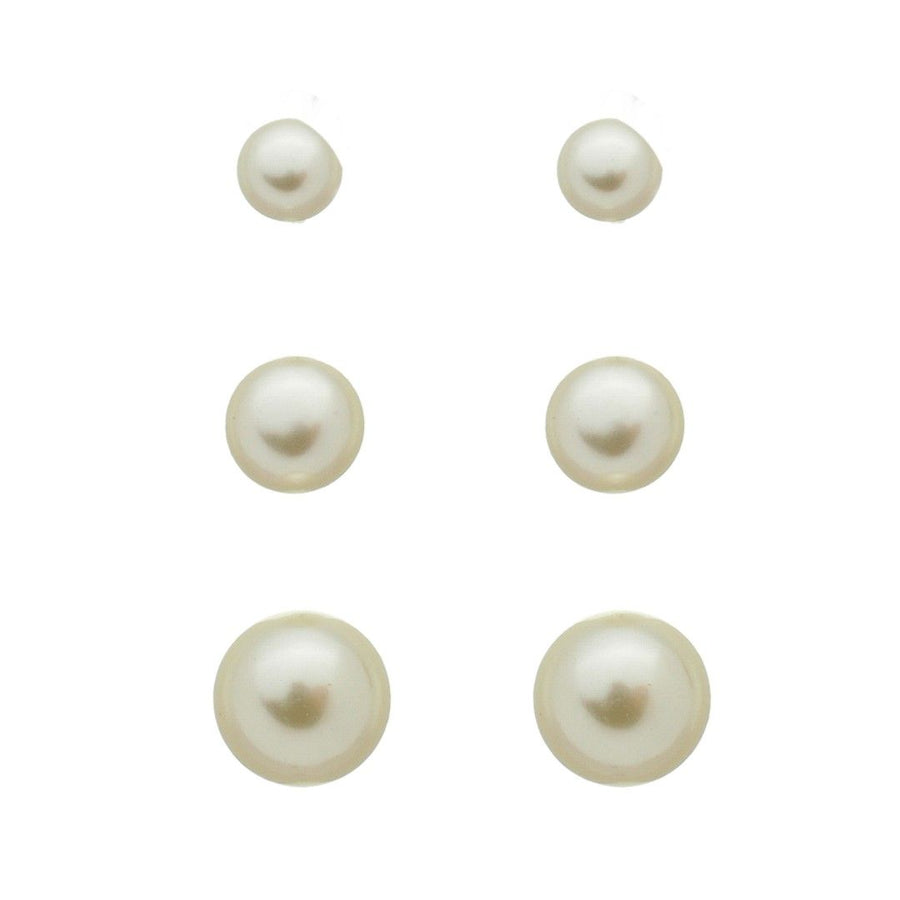 Trio de Brincos Pérolas Folheado em Ródio Branco - Piuka