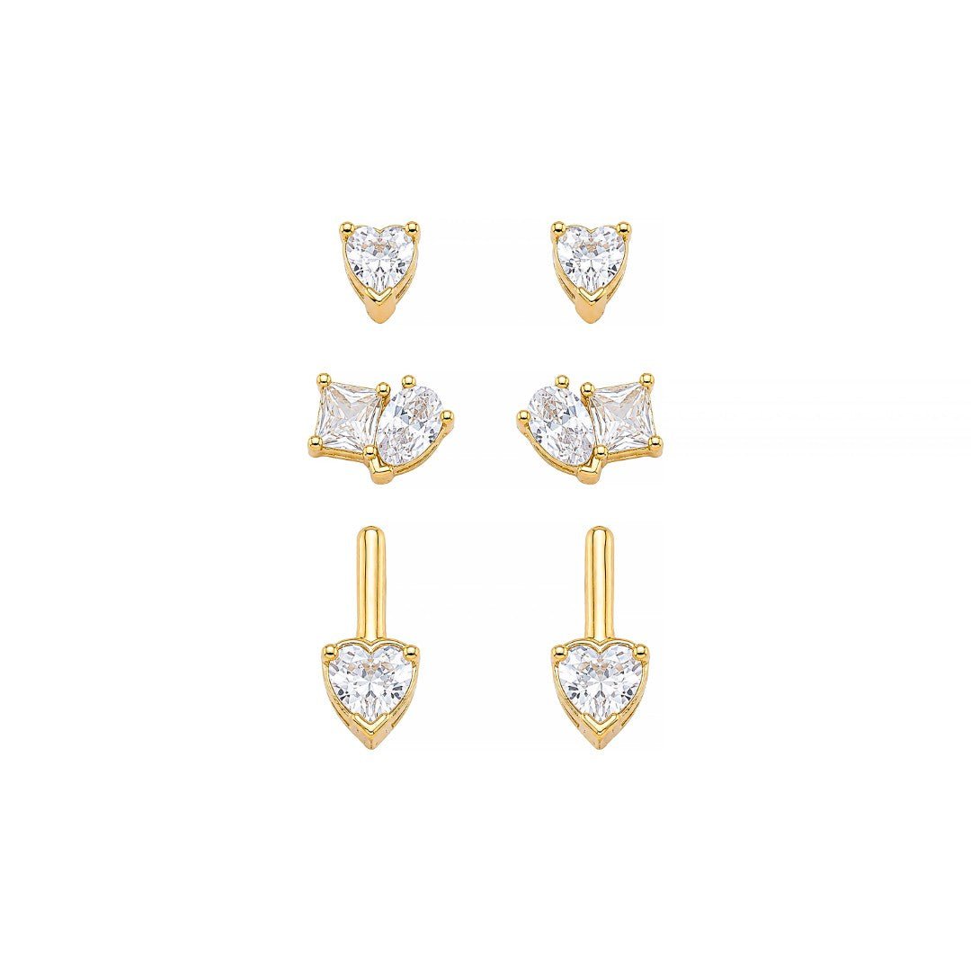 Trio de Brincos Ponto de Luz Ana Livia Folheado a Ouro 18k - Piuka
