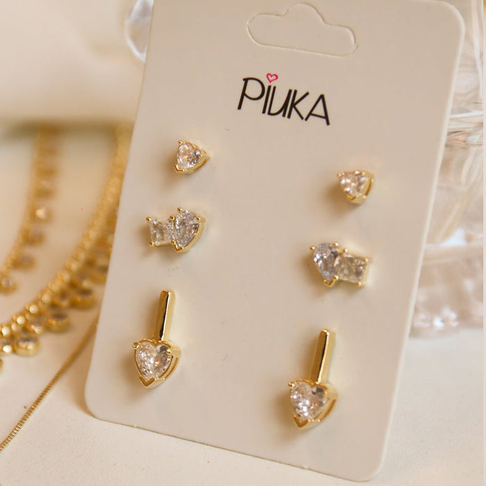 Trio de Brincos Ponto de Luz Ana Livia Folheado a Ouro 18k