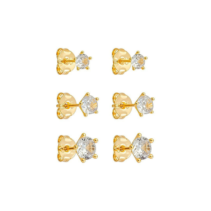 Trio de Brincos Ponto de Luz Bella Zircônias Folheado a Ouro 18k - Piuka