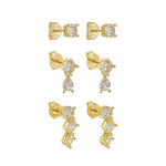 Trio de Brincos Ponto de Luz Elisa Zircônias Folheado a Ouro 18k - Piuka