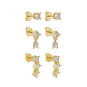 Trio de Brincos Ponto de Luz Elisa Zircônias Folheado a Ouro 18k - Piuka