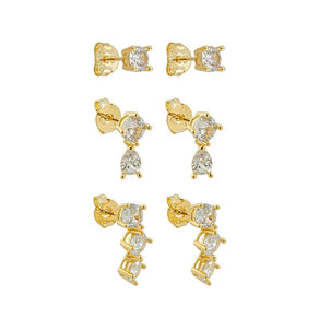 Trio de Brincos Ponto de Luz Elisa Zircônias Folheado a Ouro 18k - Piuka
