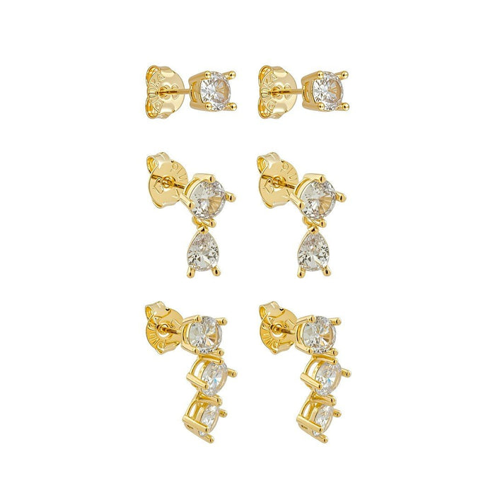 Trio de Brincos Ponto de Luz Elisa Zircônias Folheado a Ouro 18k