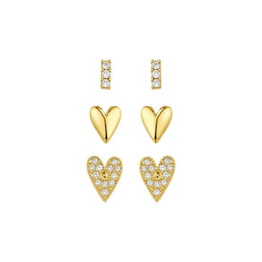 Trio de Brincos Sofia Coração Zircônias Folheado a Ouro 18k - Piuka