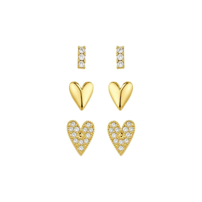 Trio de Brincos Sofia Coração Zircônias Folheado a Ouro 18k